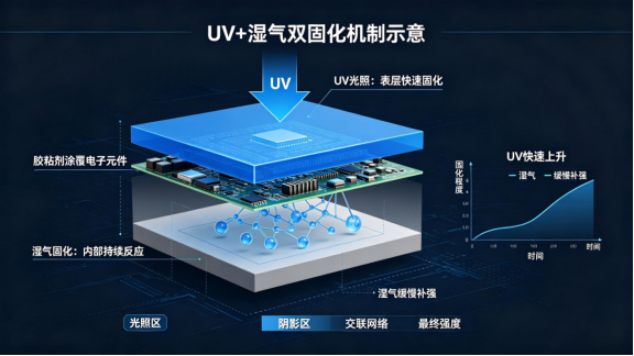 TAS-3001 UV+湿气双固化胶-固化机制示意