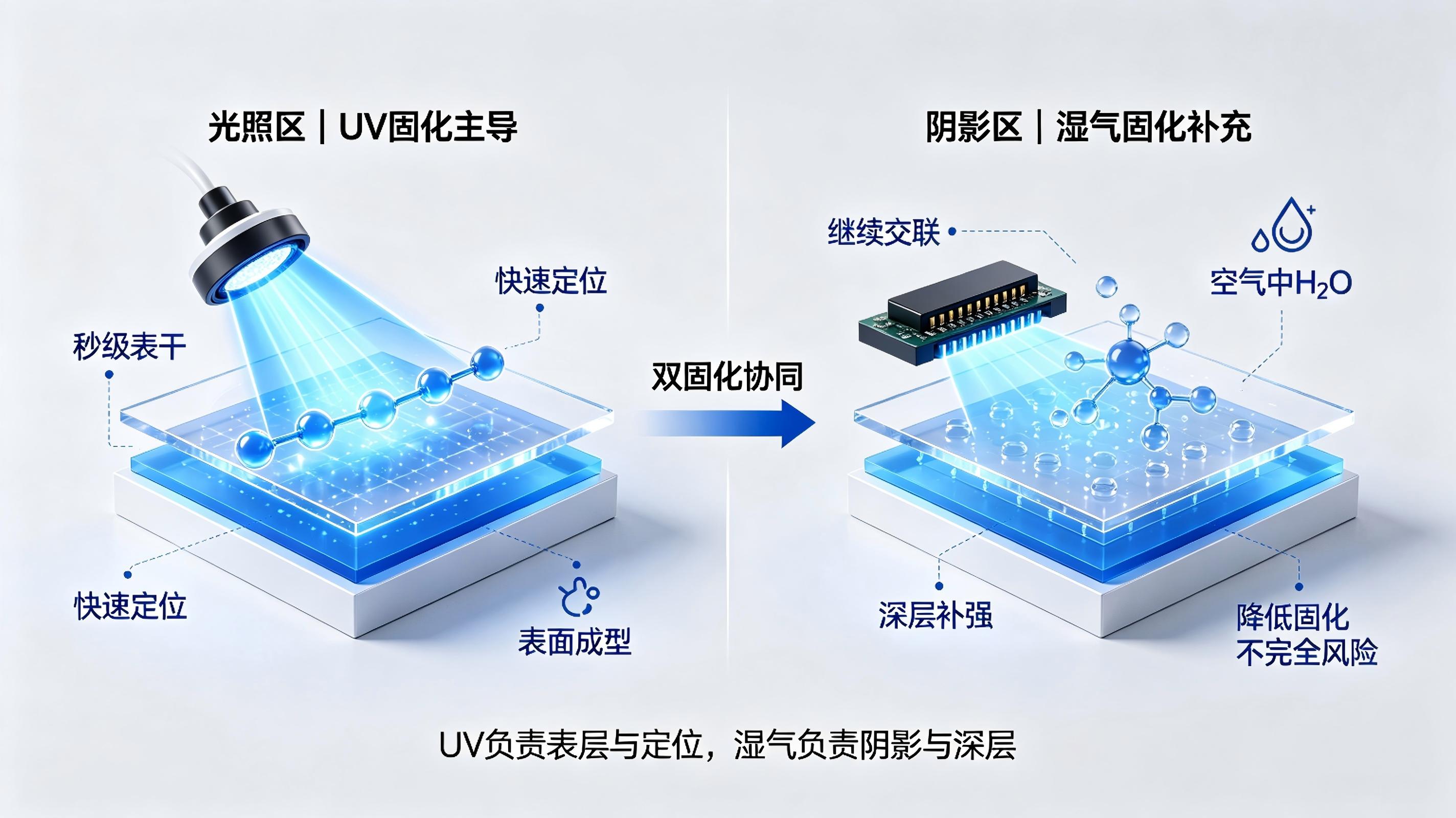 泰亚UV+湿气双固化胶-固化机制